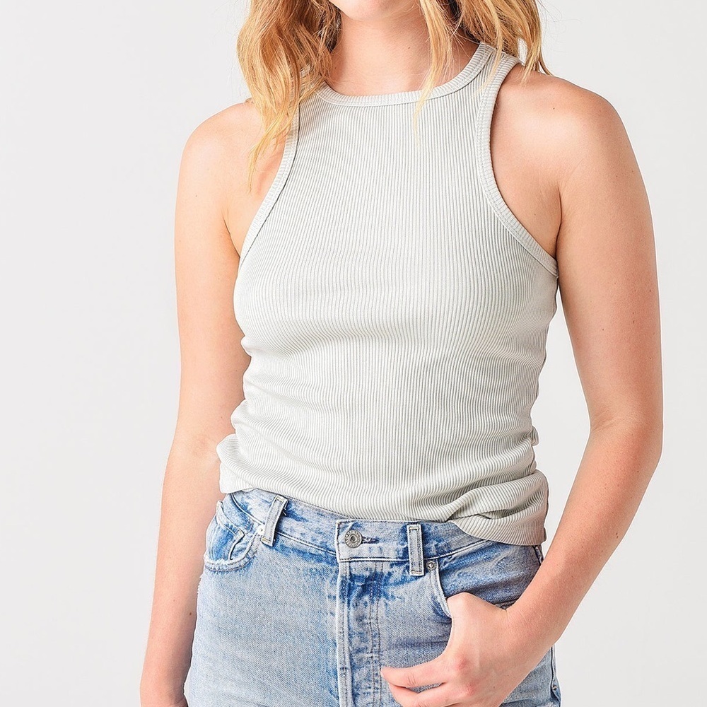 AGOLDE RIB HIGH NECK TANK in Sage Size XS